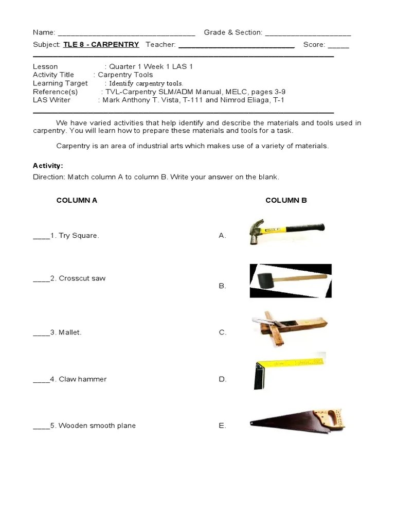 Carpentry-Q1 W1-Las1 & 2 | PDF | Carpentry | Building Engineering