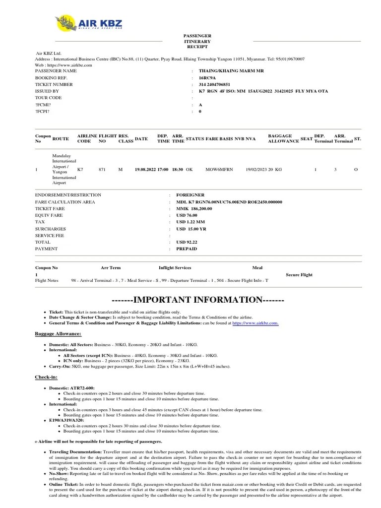 IMPORTANT INFORMATION Baggage Allowance PDF Transport Aviation