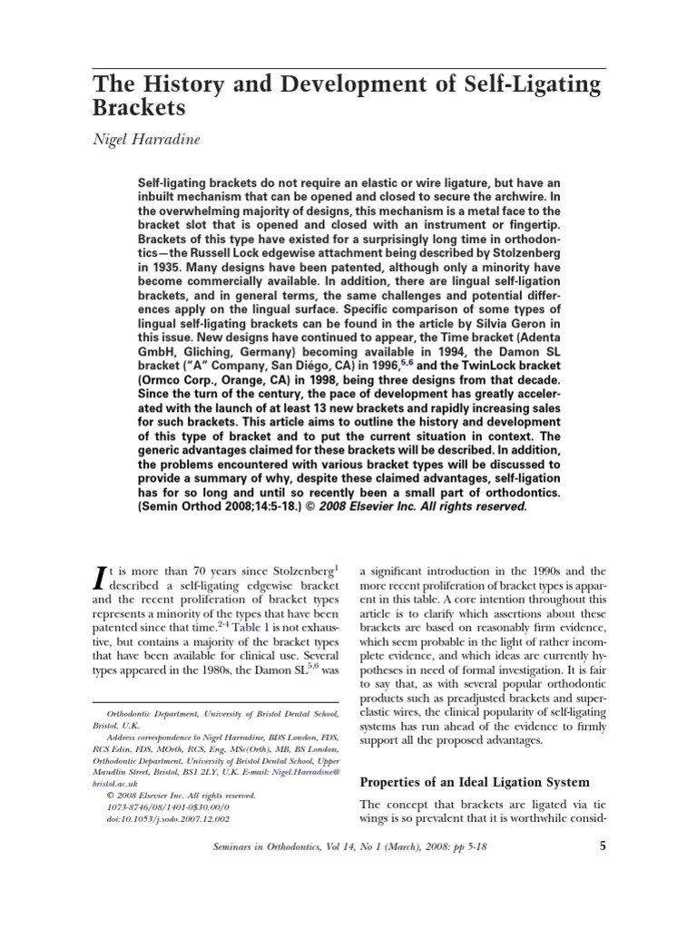 The History and Development of SelfLigating Brackets 124219 PDF Force Friction