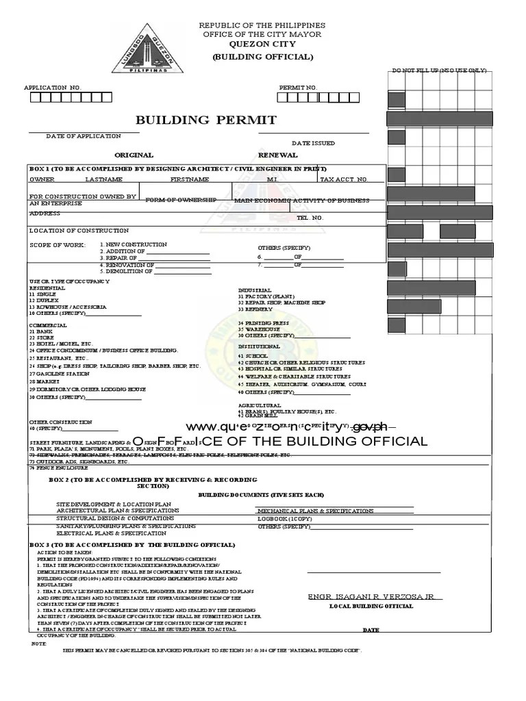 Building Permit Form Sample Quezon City PDF Specification