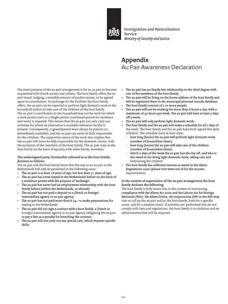 Au Pair Awareness Declaration PDF Justice Crime & Violence