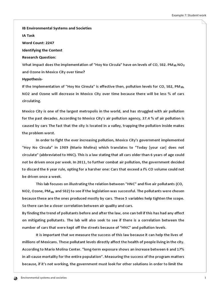 IB ESS IA Example 7 PDF Air Pollution Ozone
