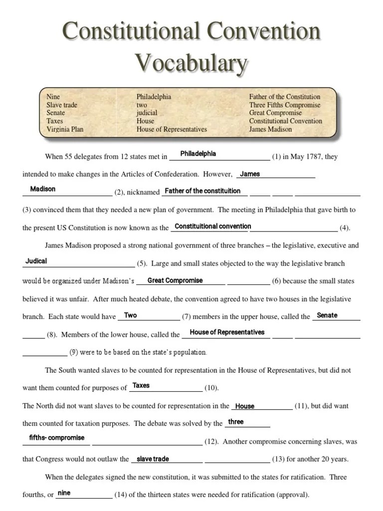 Kami Export Constitutional Convention Vocabulary Fill in PDF Constitutional Convention
