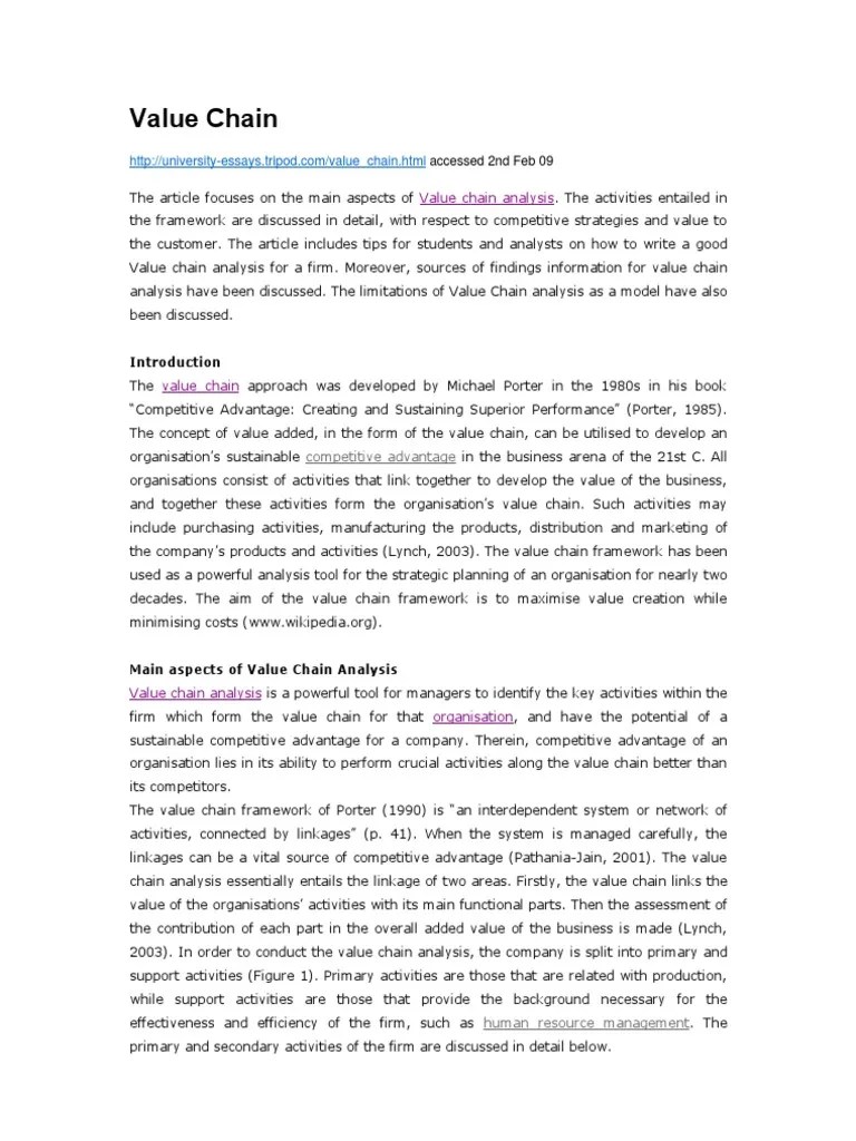 Value Chain Essay Value Chain