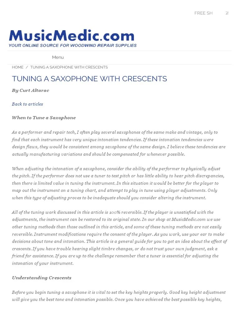 Tuning A Saxophone With Crescents PDF Pitch (Music) Music Theory