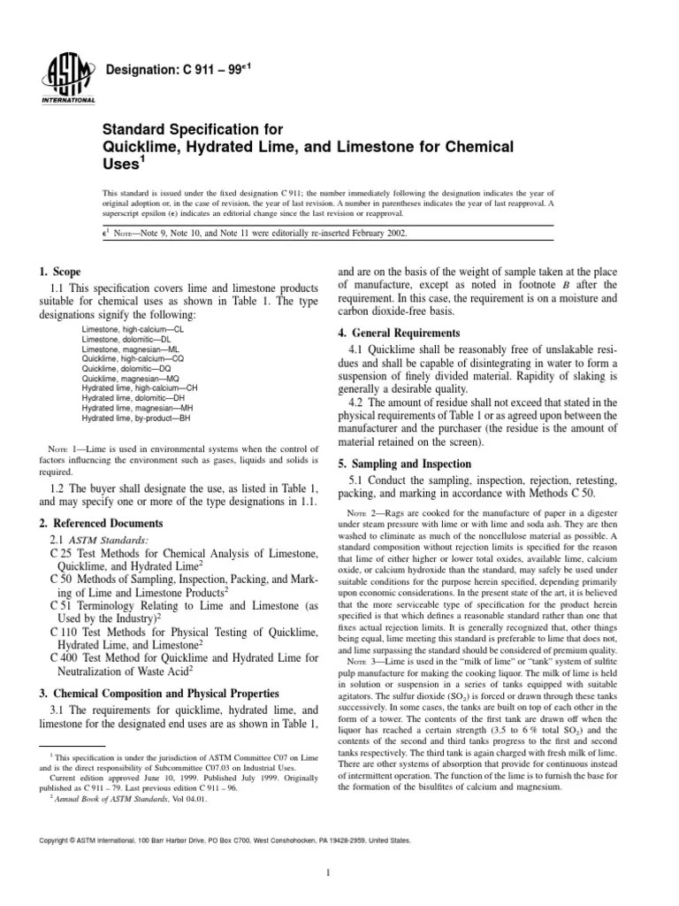 Quicklime, Hydrated Lime, and Limestone For Chemical Uses PDF