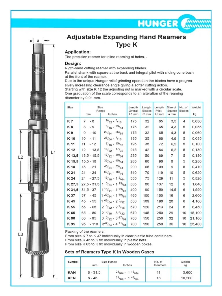 Brochure+Reamers+Type+K PDF Manufactured Goods Cutting
