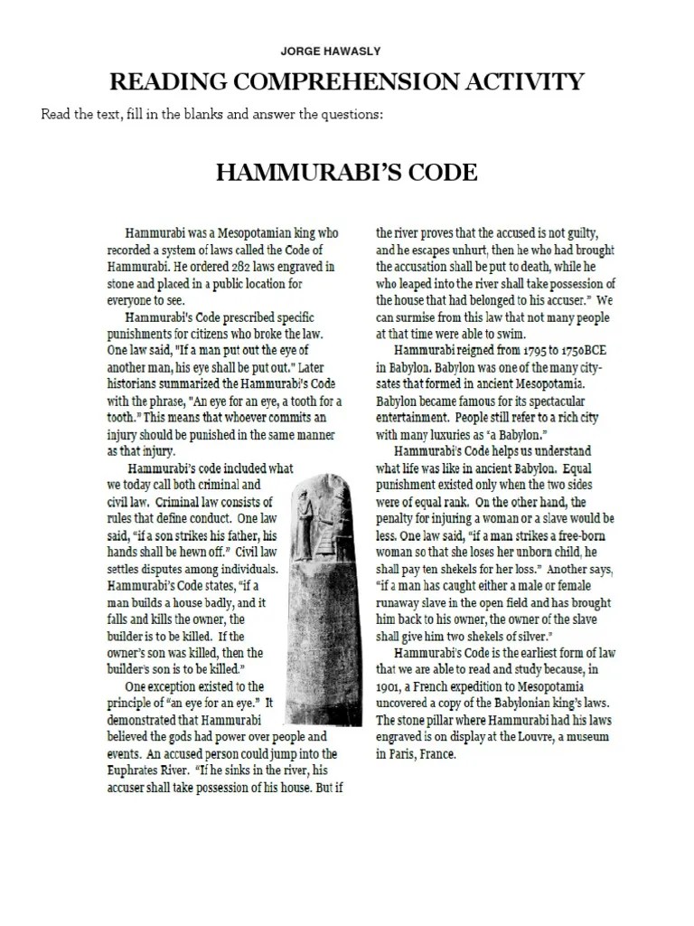 Hammurabis Code Text and Questions PDF Hammurabi Babylonia