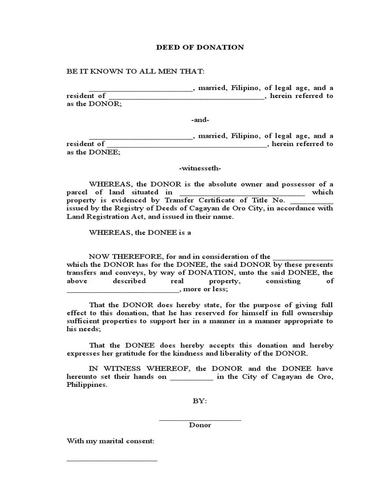 Deed of Donation PDF Deed Real Estate