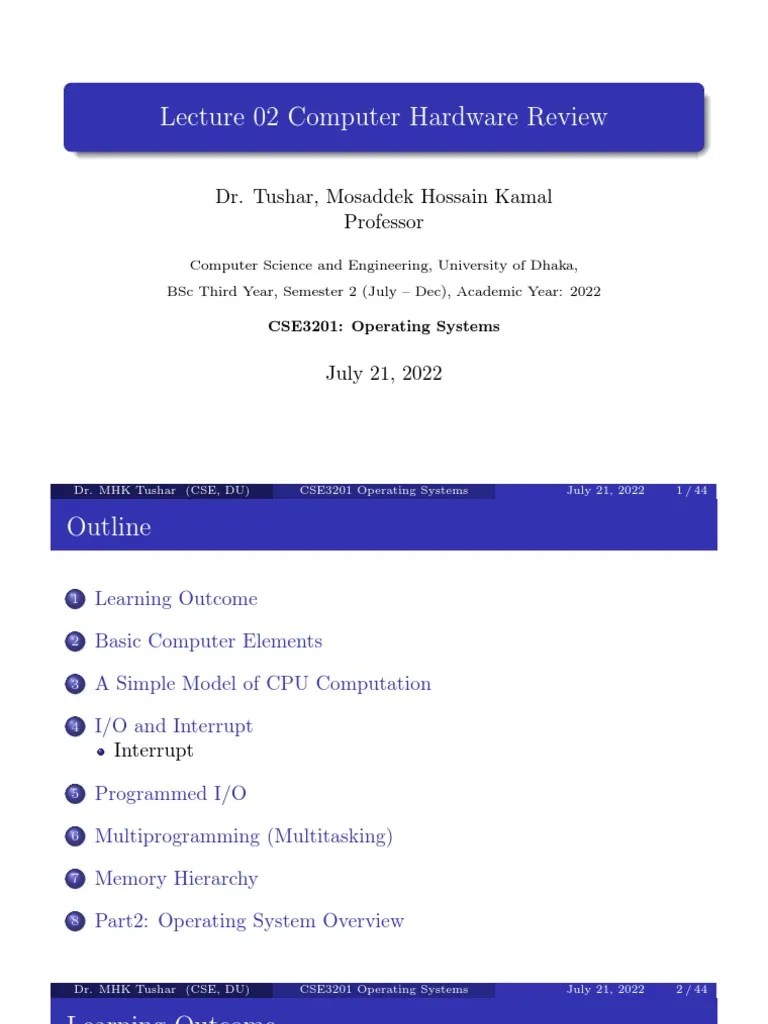 Lecture 02 Computer Hardware Review PDF Operating System Central
