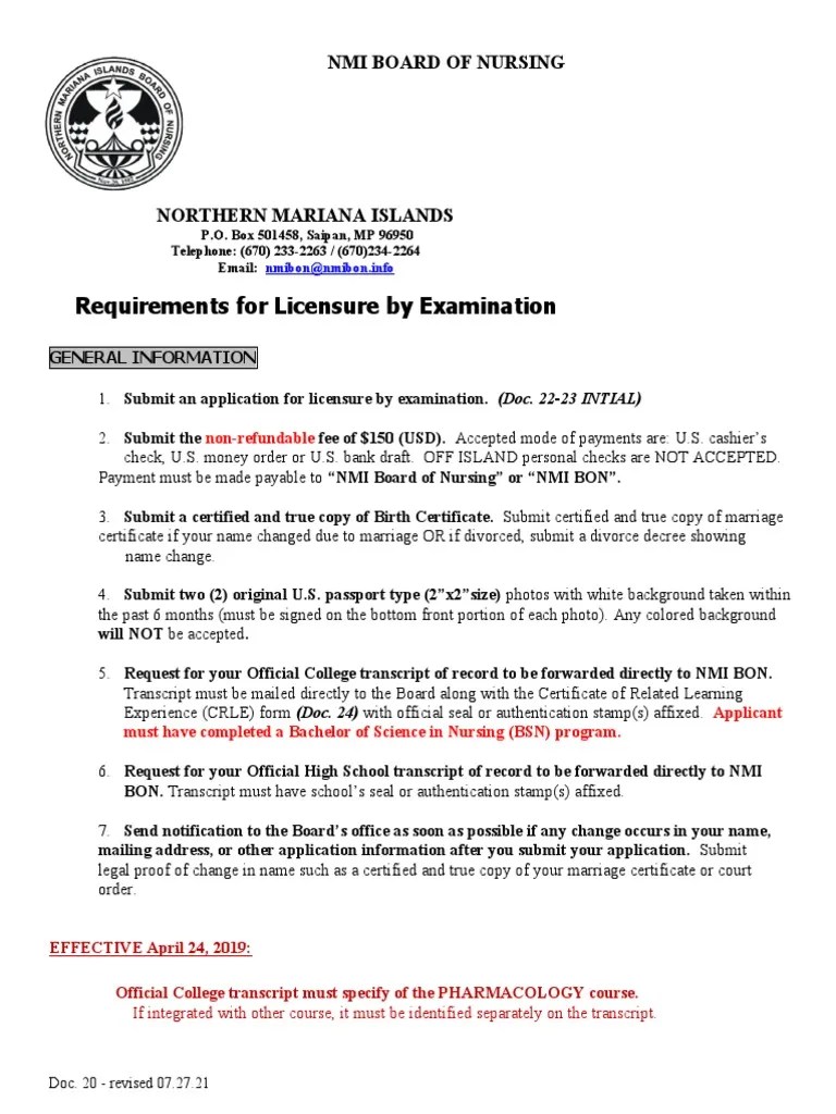 20 21 Nclex Requirements For Licensure by Examination 07 27 21 PDF
