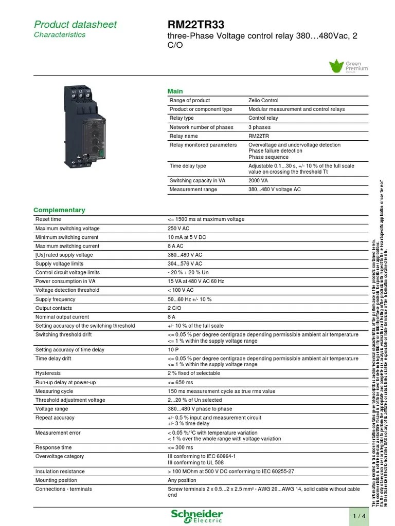 RM22TR33 Product Datasheet PDF Alternating Current Relay