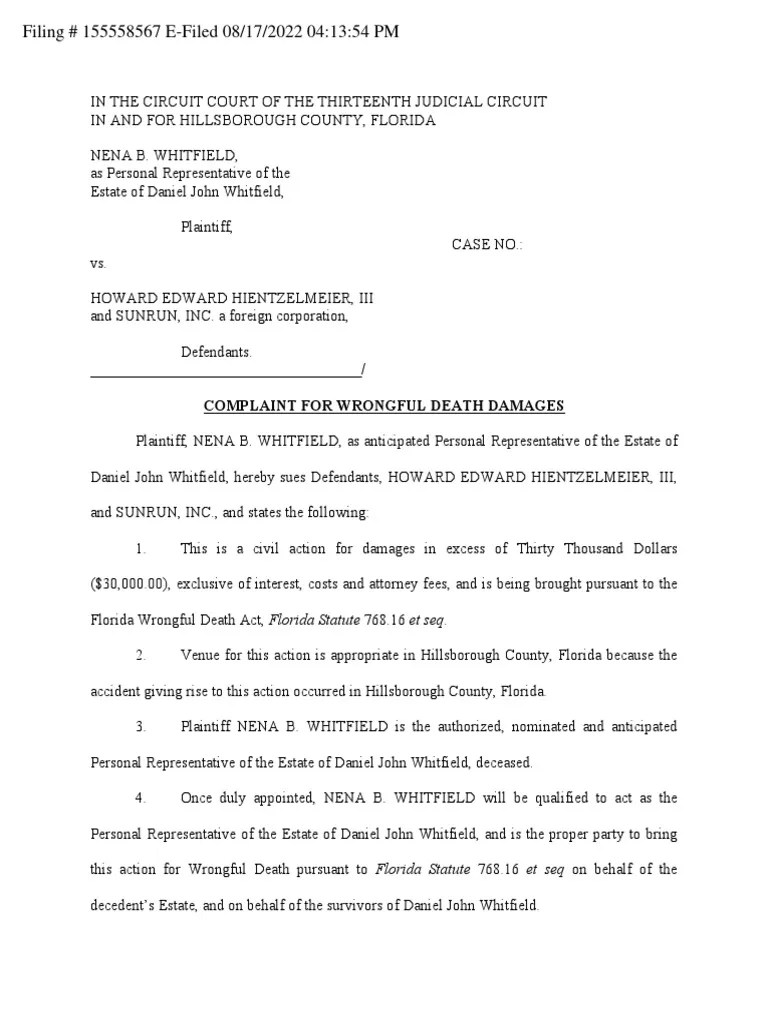 Whitfield Crash Lawsuit PDF Negligence Damages
