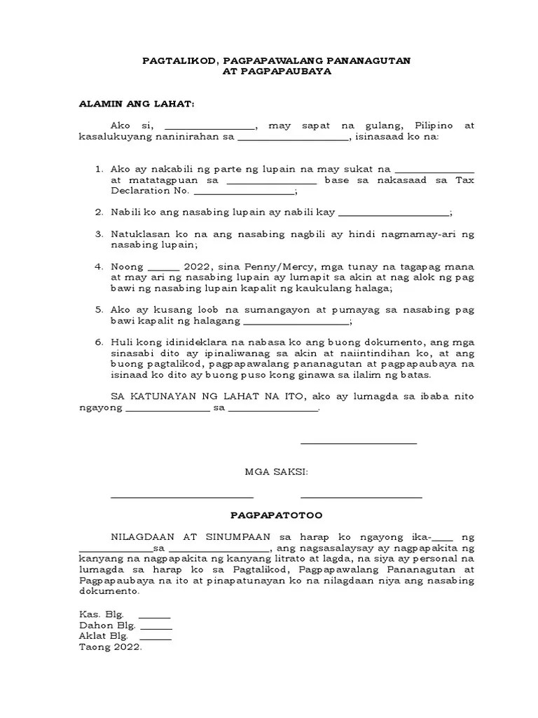 Waiver Tagalog PDF
