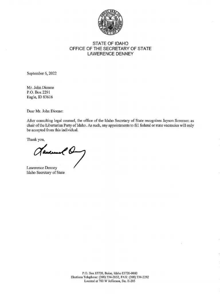 Secretary of State Letter PDF