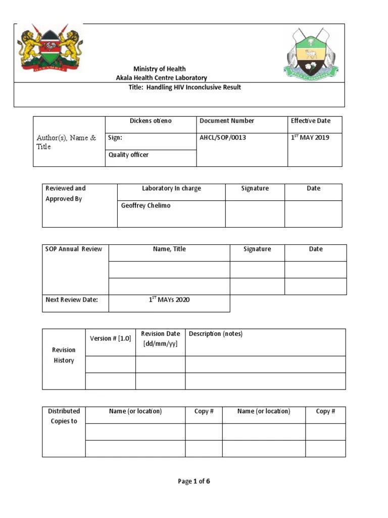 Handling Hiv Inconclusive Sop Download Free PDF Diagnosis Of Hiv