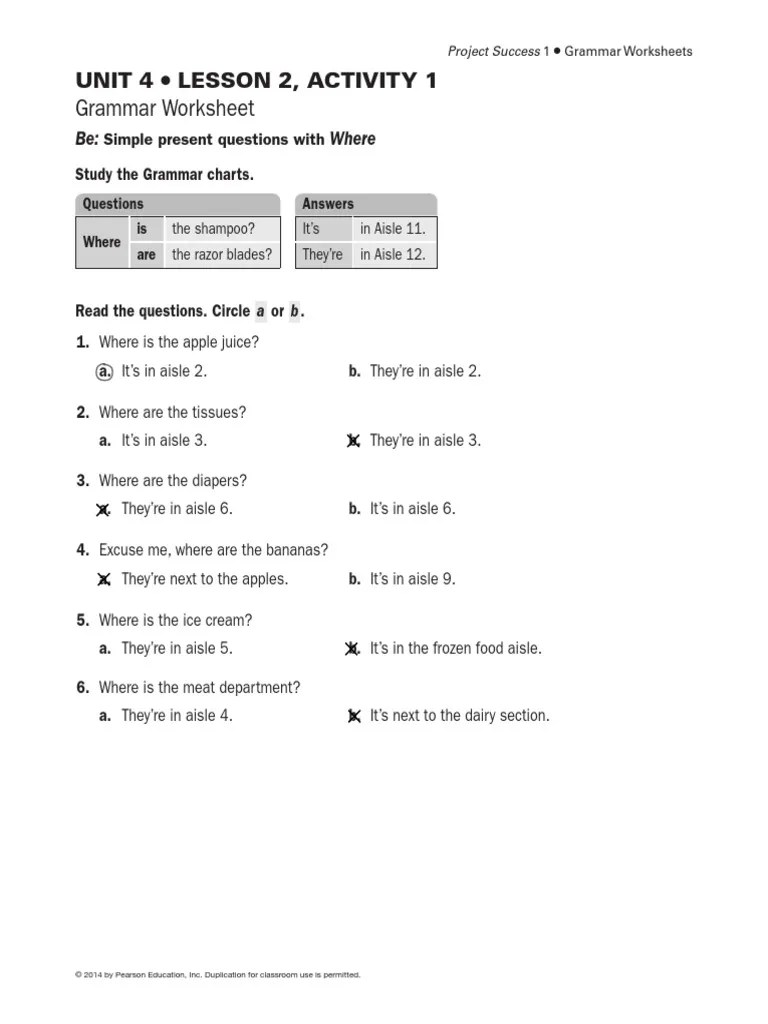 Unit 4 Lesson 2 Grammar Worksheet 1 PDF