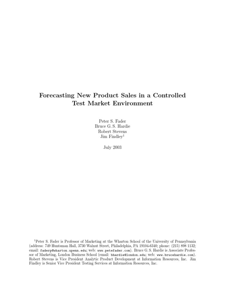 Forecasting New Product Sales in A Controlled Test Market Environment
