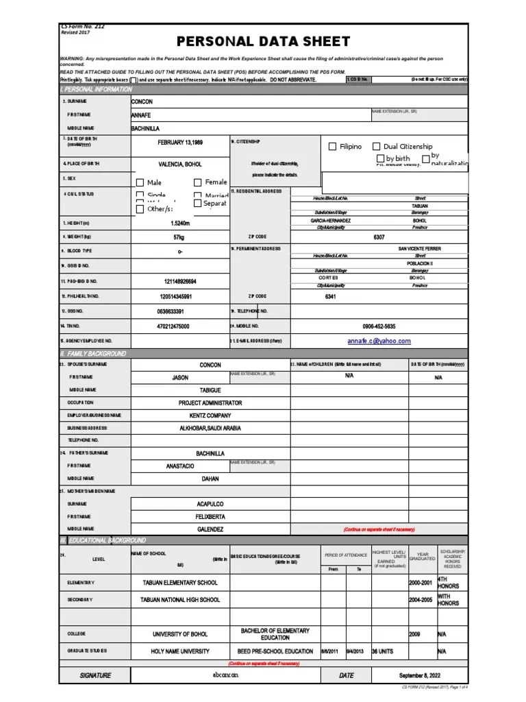 Fill Up Personal Data Sheet Revised 2017 PDF Justice Crime