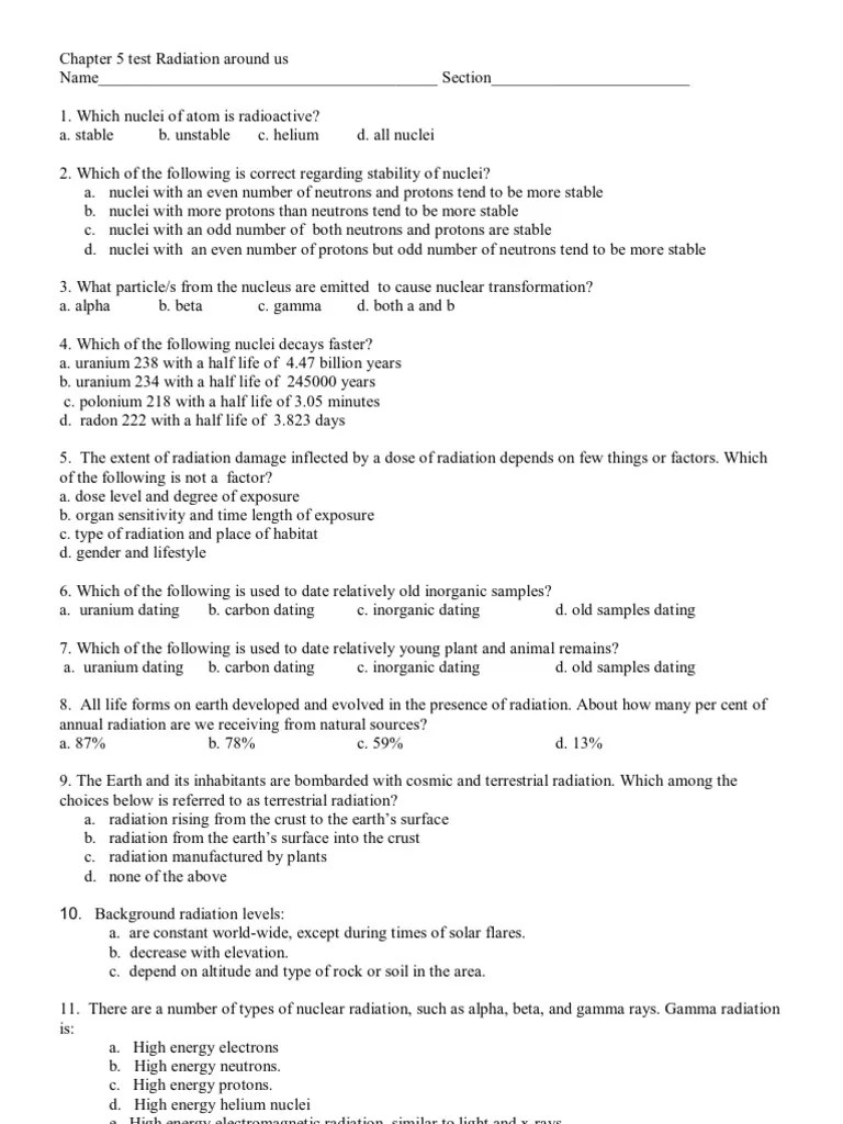 Chapter 5 Test Radiation Around Us Radioactive Decay Neutron