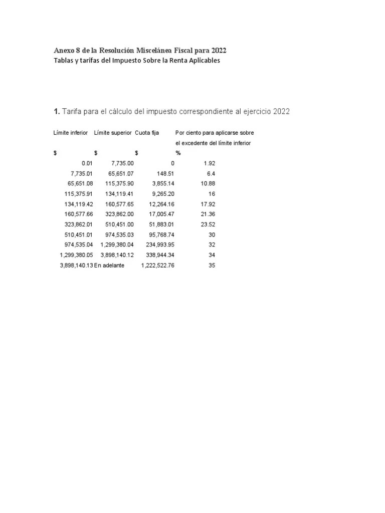 Tablas y Tarifas ISR 2022 PDF Impuesto sobre la renta Economía