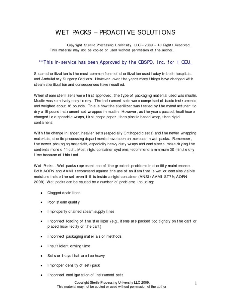 Wet Packs Proactive Solutions PDF Sterilization (Microbiology)