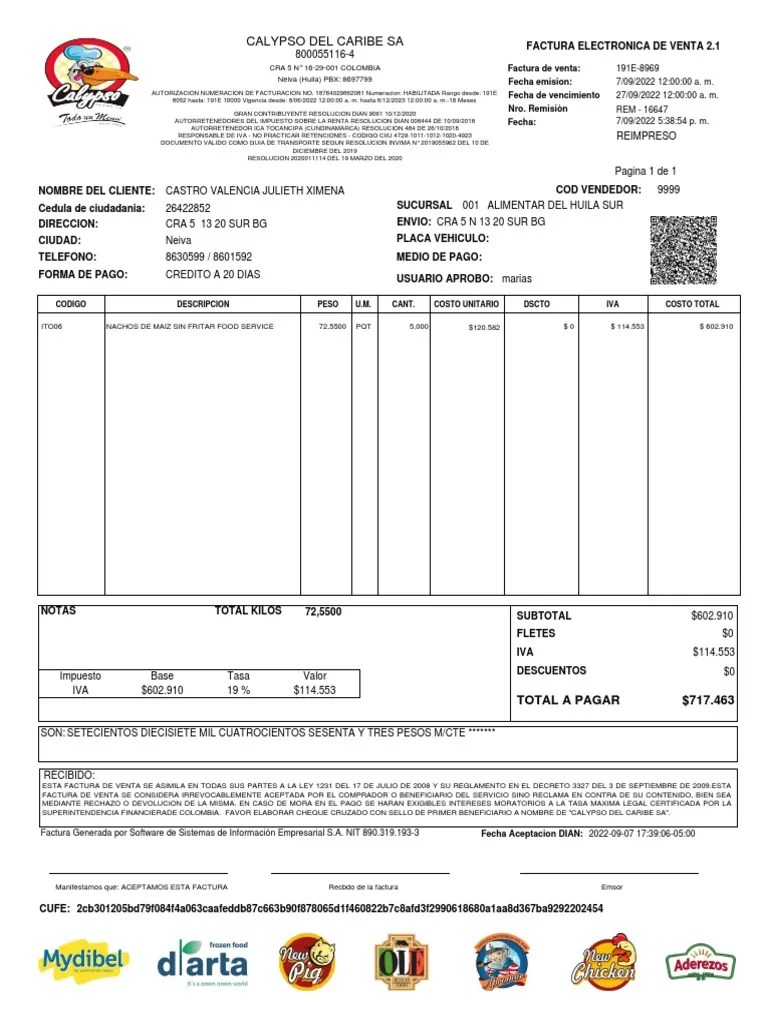 Calypso Del Caribe Sa 7/09/2022 120000 A. M. 27/09/2022 120000 A