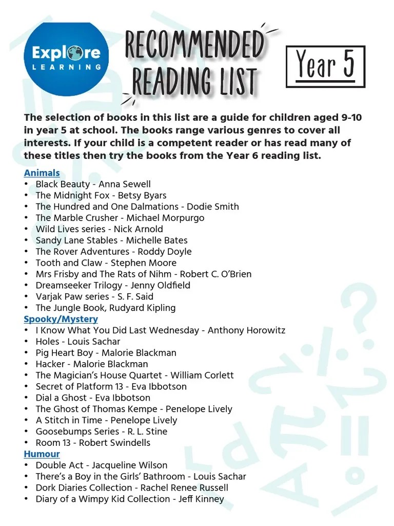 Y5 Reading List PDF Children's Literature