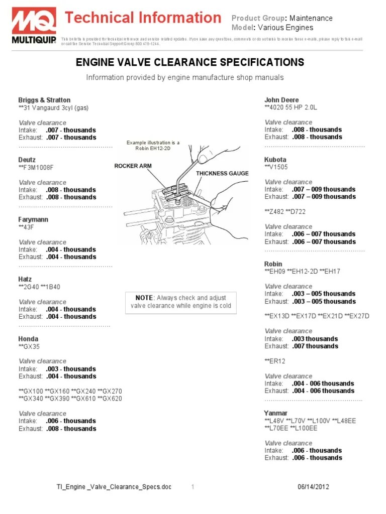 Engine Valve Clearance Specs PDF Engines Mechanical Engineering