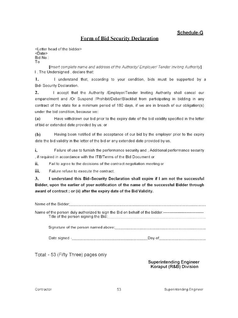 Form of Bid Security Declaration PDF