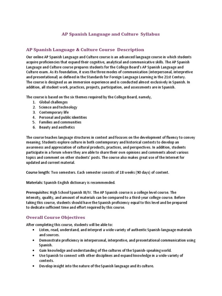 AP Spanish Syllabus PDF