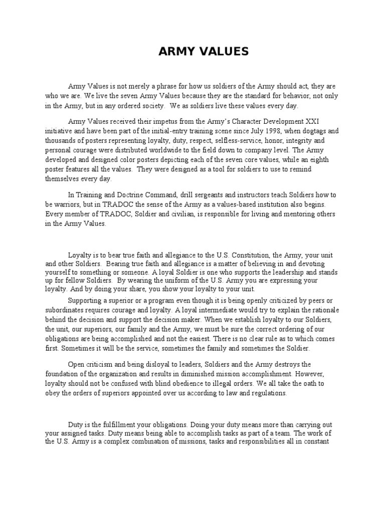 Army Values PDF Integrity United States Army