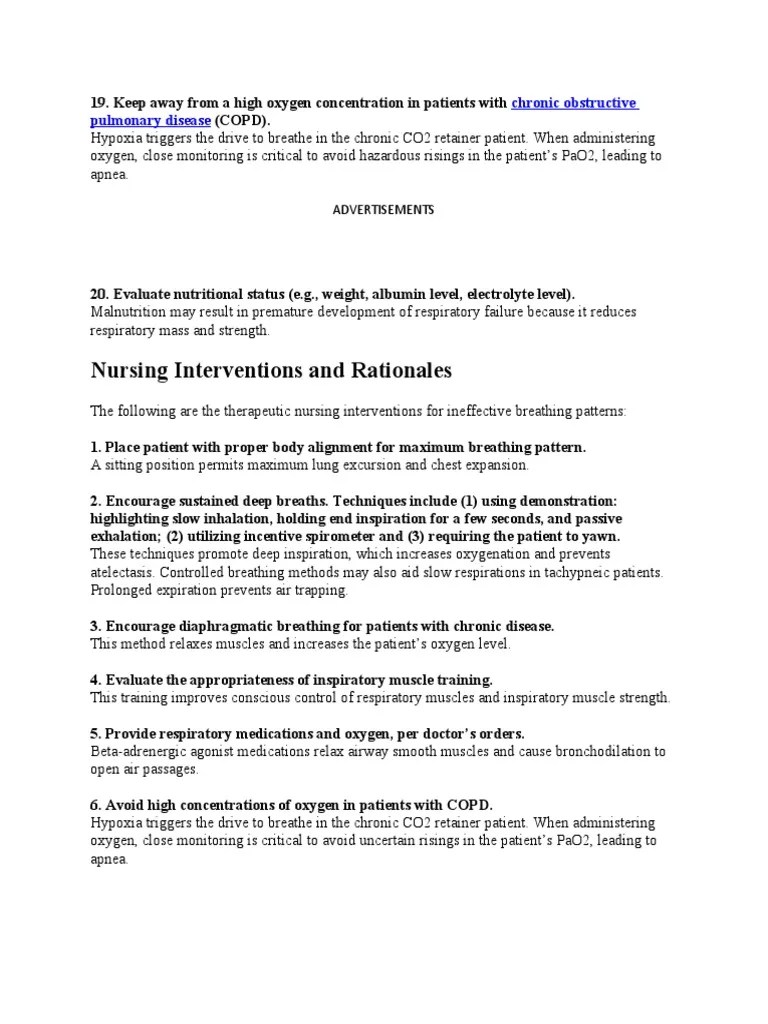 Nursing Interventions and Rationales Chronic Obstructive Pulmonary