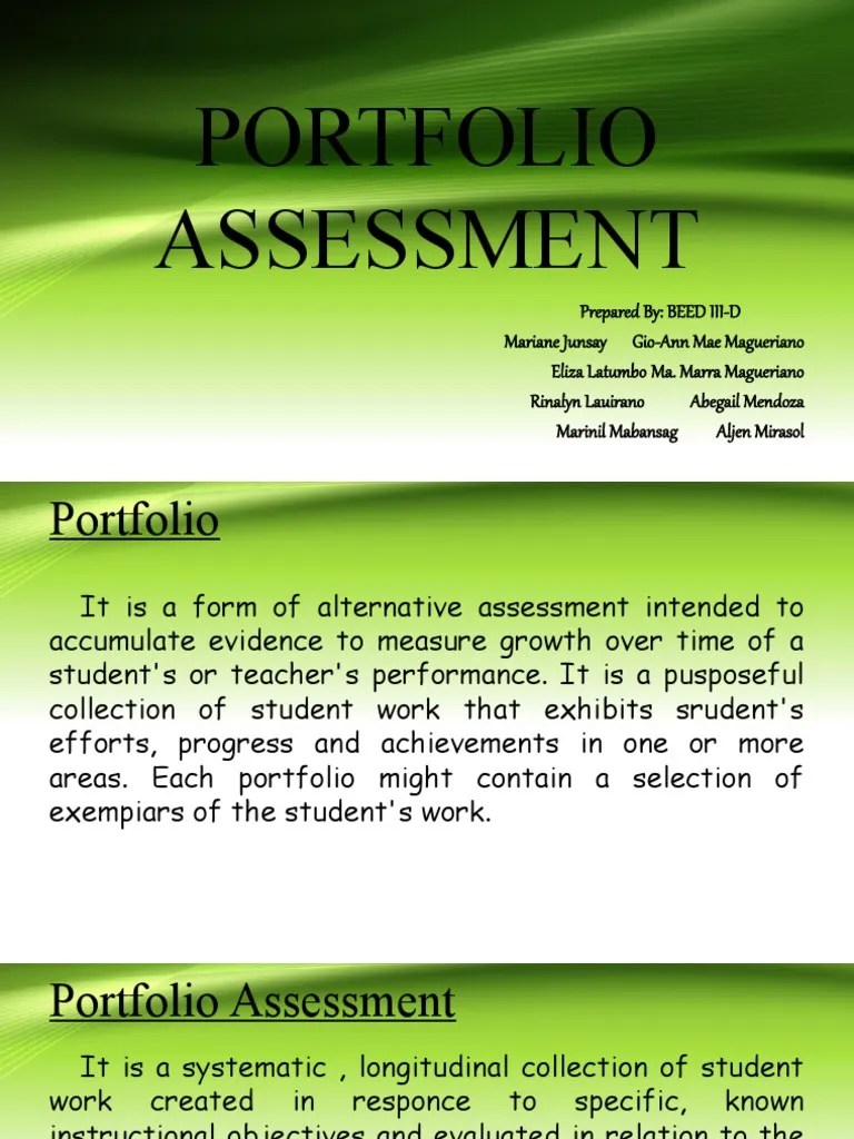 Portfolio Assessment PDF Educational Assessment Learning