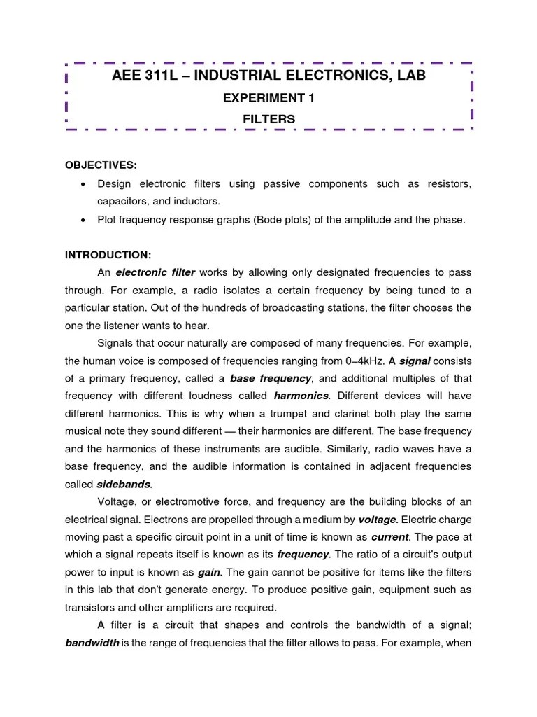Characterizing Electronic Filters Through Simulation and Bode Plot