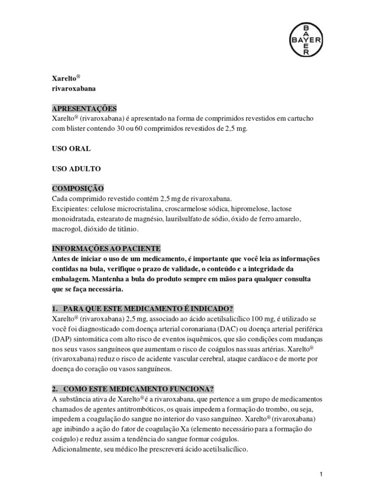 Xarelto 2,5 MG Bula Paciente PDF AVC Câncer