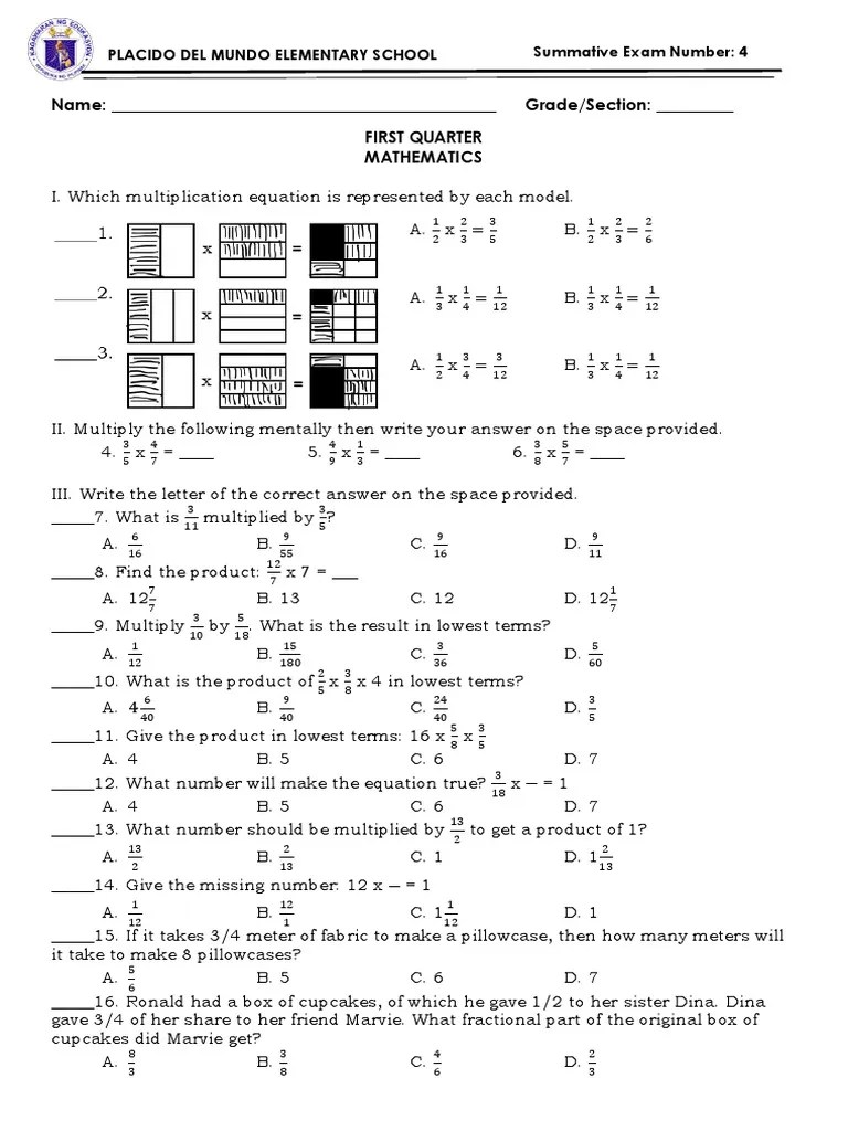MathSummativeTest 4 PDF Multiplication Numbers