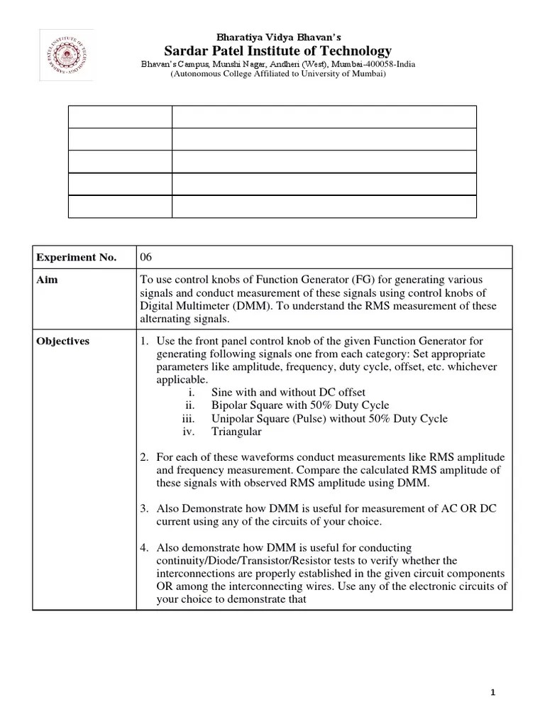 Function Generator PDF Amplitude Root Mean Square