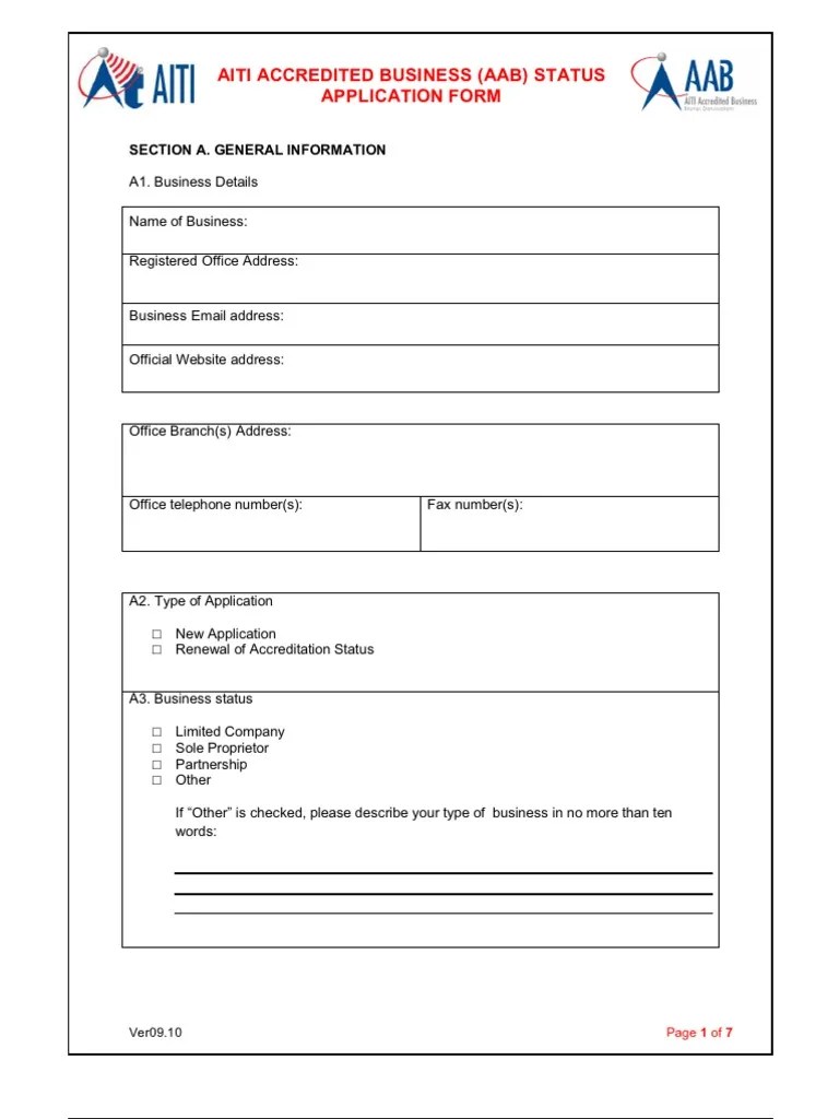 AAB Status Application Form PDF Partnership Identity Document