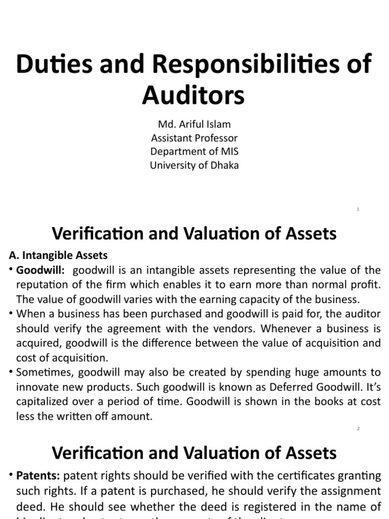 Duties and Responsibilities of Auditors PDF Depreciation Accounts