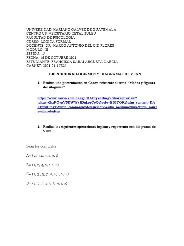 Ejercicios de Silogismos y Diagramas de Venn Saraí Argueta | PDF