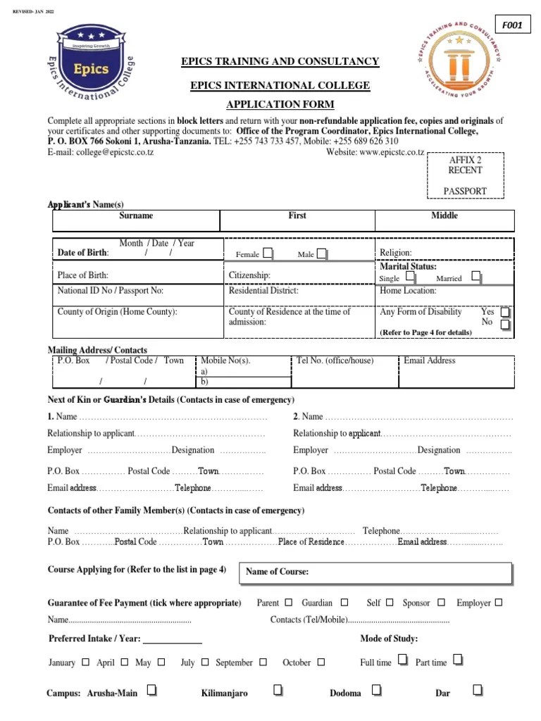 Epics Application Form New PDF Marketing Business