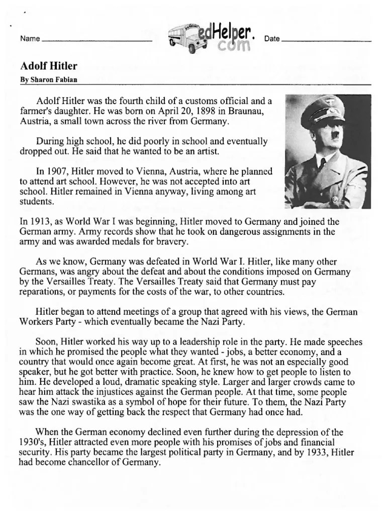 Hitler and Nazi Worksheet PDF
