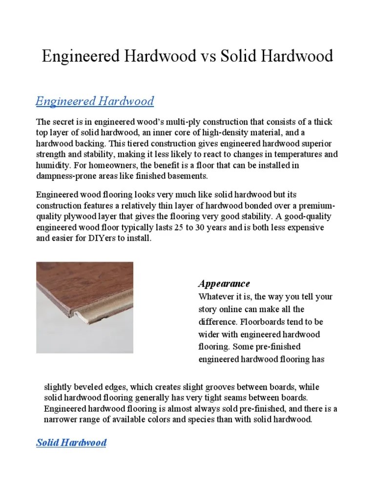 Engineered Hardwood Vs Solid Hardwood PDF Flooring Wood