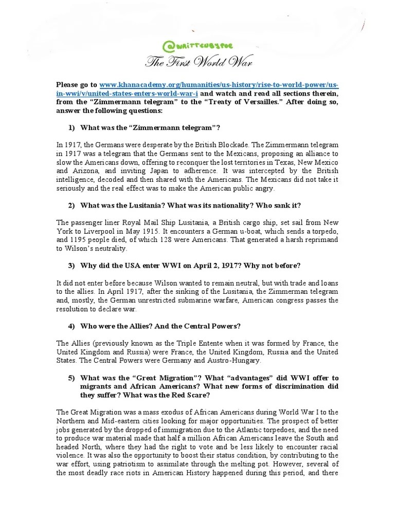 Questions and Answers On The First World War | PDF | World War I | Rms