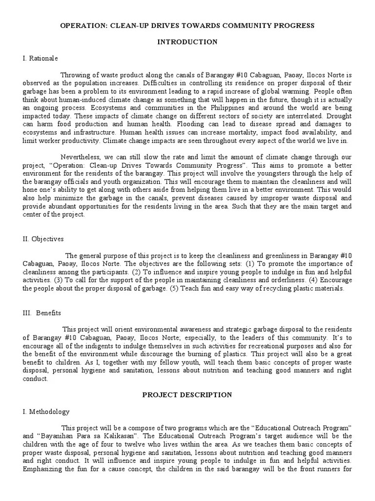 Project Proposal Reading & Writing PDF Climate Change Waste