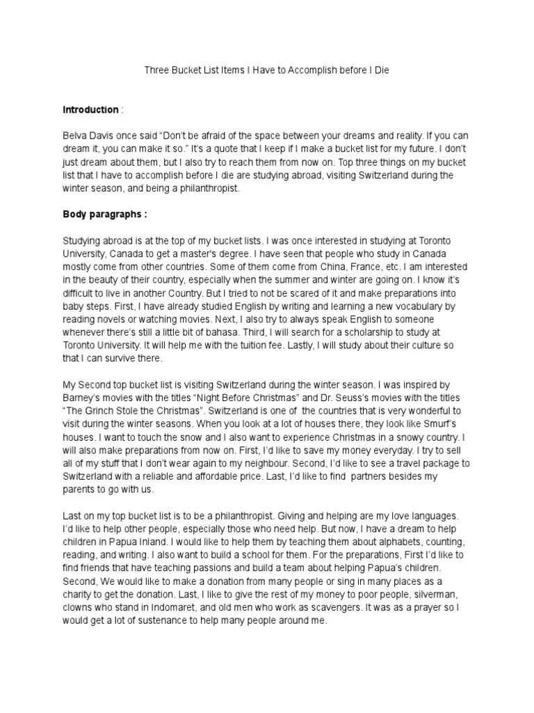Essay Bucket Lists Hilda PDF PDF
