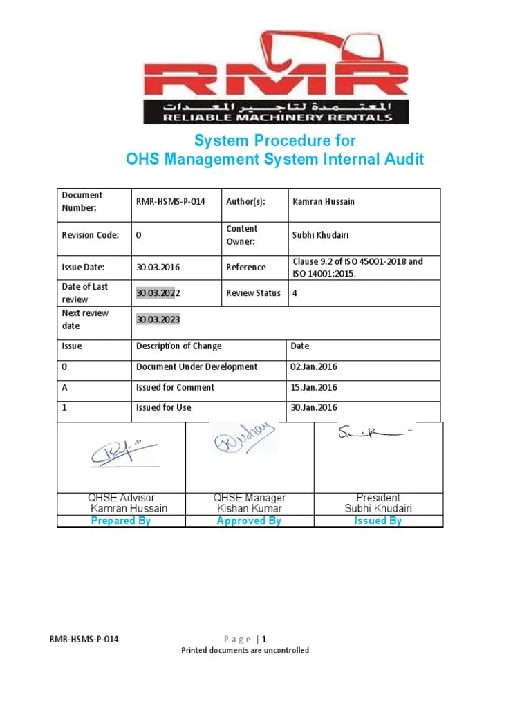 Comprehensive Procedure for Conducting Effective Internal Health