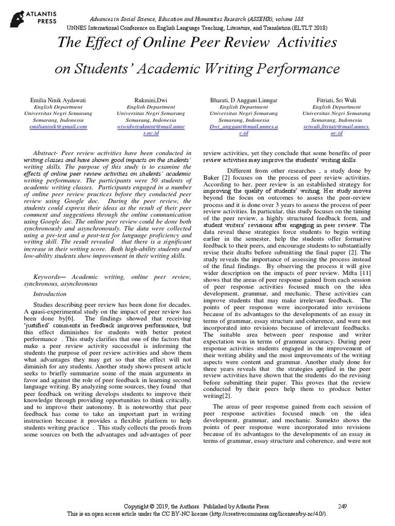 The Effect of Online Peer Review Activities On Students' Academic