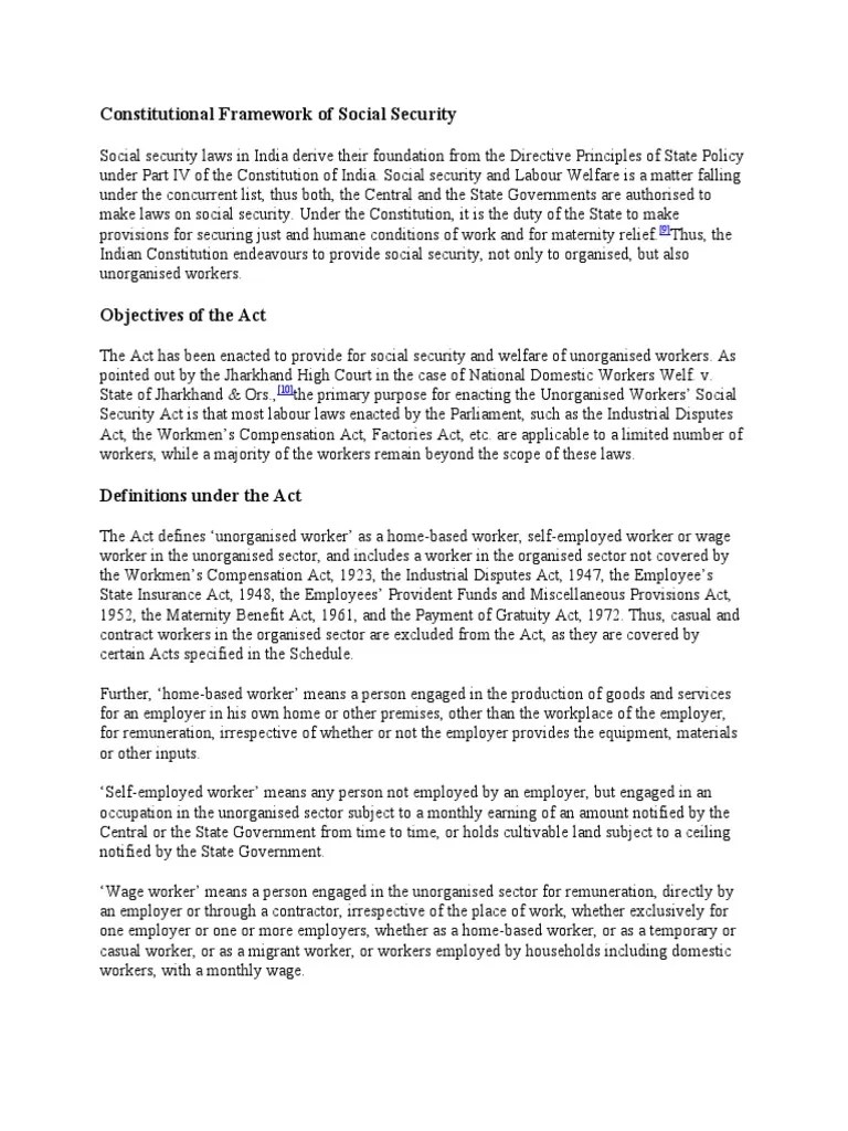 Workers Social Security Act 2008 PDF Welfare Employment